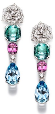 PIAGET-Collection Rose-boucles d'oreilles Limelight Garden Party-tourmaline verte-spinelles roses-aigue marine-diamants