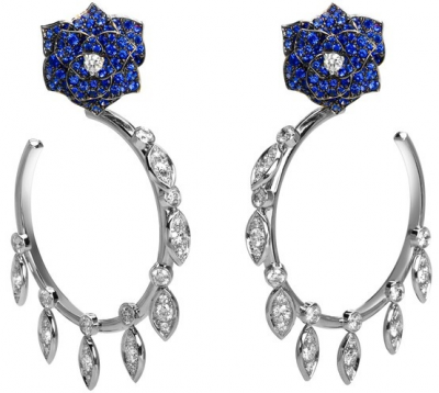 PIAGET-Collection Rose-boucles d'oreilles-or blanc-saphirs-diamants