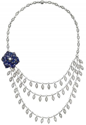 PIAGET-Collier Rose-or blanc-saphirs-diamants