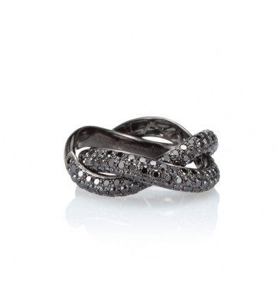 POIRAY-bague tresse-diamants noirs