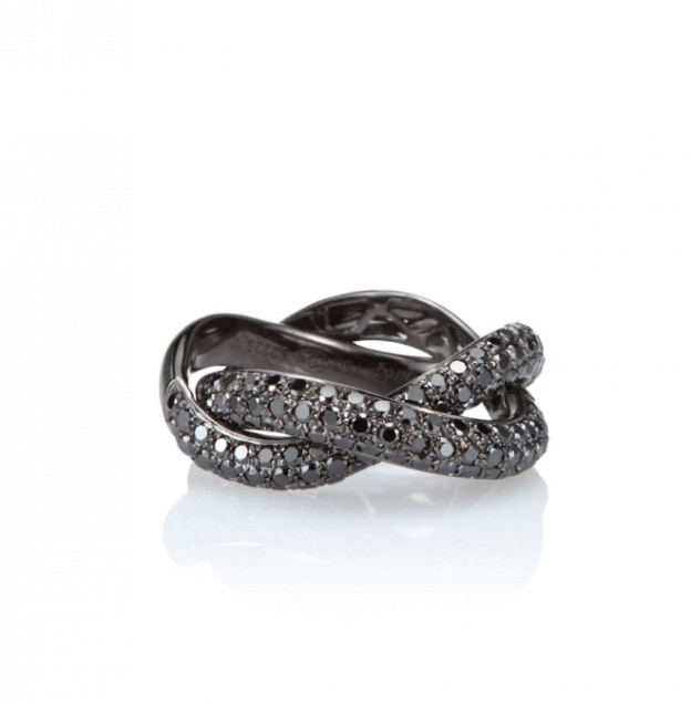 POIRAY-bague tresse-diamants noirs