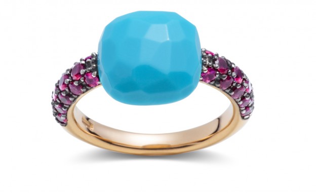 POMELLATO-Capri-ring-rose-gold-with-turquoise-and-rubies