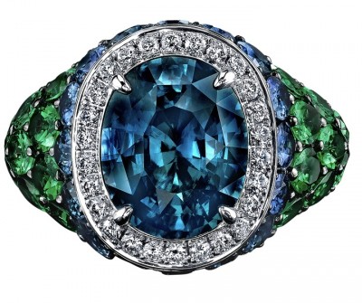 PROCOP Robert-Bague cocktail-diamants-saphirs-tsavorite