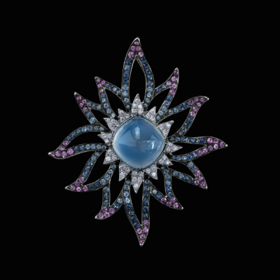 PROCOP Robert-Collection American Glamour-Pendentif Pacific Starbust-calcédoine-saphirs-diamants