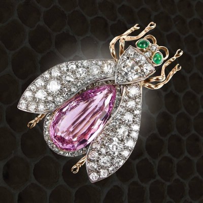 #PinkTopaz #Diamond #Emerald #InsectBrooch #Circa1890