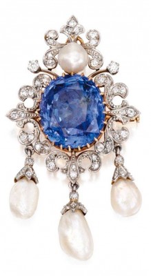 #Platinum #Gold #Sapphire #Diamond #Pearl #Pendant-Brooch #Circa 1900.