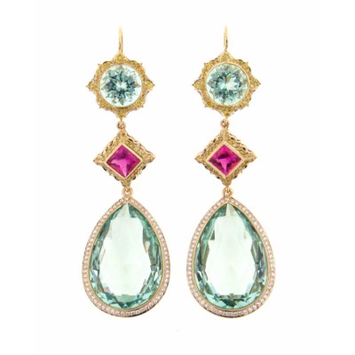 RICARDO BASTA-diamants-beryl vert-rubellites-boucles d'oreilles