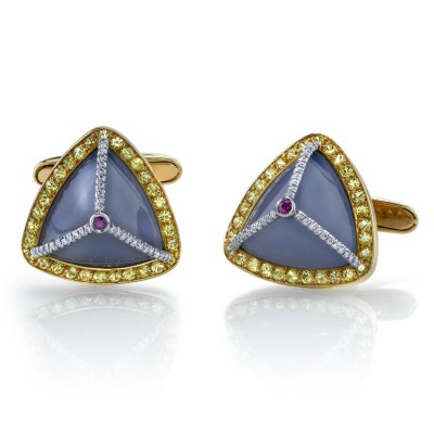 RICARDO BASTA-diamants-calcédoine-rubis-saphirs jaunes-boucles d'oreilles