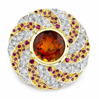 RICARDO BASTA-diamants-citrine-rubis-broche