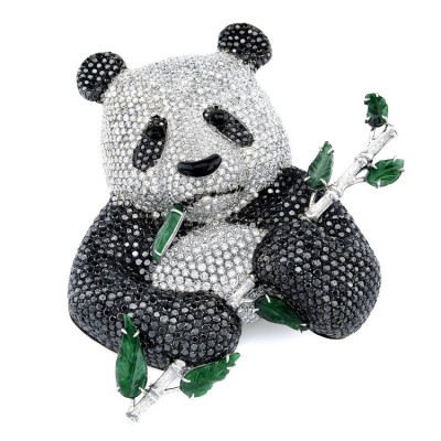 RICARDO BASTA-diamants noirs-diamants blancs-jadeite-broche