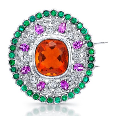 RICARDO BASTA-diamants-opale de feu-saphirs violets-tsavorites-broche