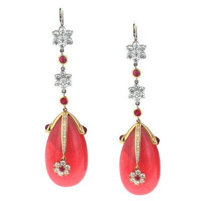 RICARDO BASTA diamants-rhodocrosite-rubis-boucles d'oreilles