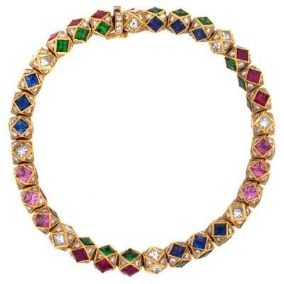 RICARDO BASTA-diamants-rubis-saphirs bleus-saphirs roses-tsavorites-bracelet