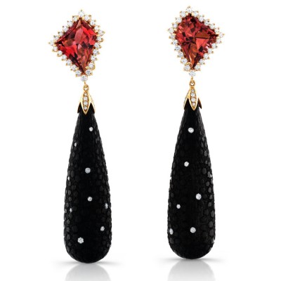 RICARDO BASTA-diamants-tourmailnes-ebène-boucles d'oreilles-rubellites