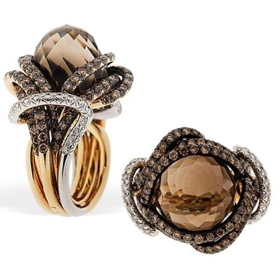 RODNEY RAYNER-quartz fumé-bague Rope-or-quartz fumé-diamants chocolats-rhodium-diamants blancs