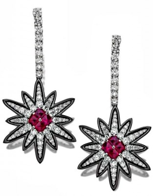 RODNEY RAYNER-rubis étoilé-boucles d'oreilles-diamants-or blanc
