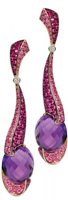 RODNEY RAYNER-saphir rose-améthyste-diamant-boucles d'oreilles