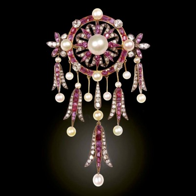 #Ruby #Pearl #Diamond #Brooch #Pendant #French #Circa.1890