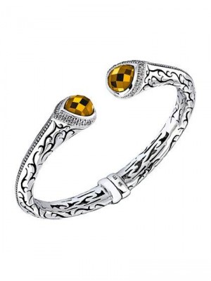 SCOTT KAY-Citrine-diamants-Hinged Cuff Bracelet