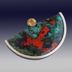 VAATZ Wolgang-Brooch in massive cuprite chrysocolla partially oxidized sterling silver citrine