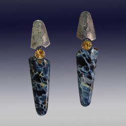 VAATZ Wolgang-Earrings in Pietersite, oxidized Sterling silver, citrines