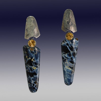 VAATZ Wolgang-Earrings in Pietersite, oxidized Sterling silver, citrines