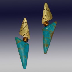 VAATZ Wolgang-Earrings in turquoise, with 18k gold fused on sterling silver, oxidized citrines