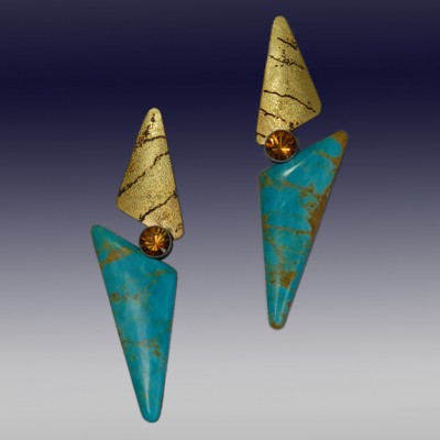 VAATZ Wolgang-Earrings in turquoise, with 18k gold fused on sterling silver, oxidized citrines