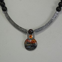 VAATZ Wolgang-Necklace in pietersite, black frosted onyx and oxidized & repolished sterling silver,golden citrine