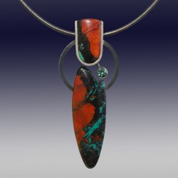 VAATZ Wolgang-Pendant in massive cuprite chrysocolla partially oxidized sterling silver, green tourmaline