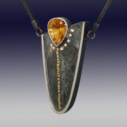 VAATZ Wolgang-Pendant in partially oxidized sterling silver, 22k gold fused, citrine
