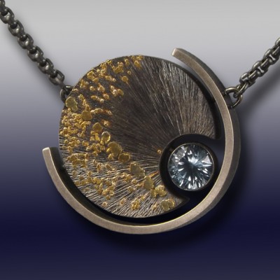 VAATZ Wolgang-Pendant in partially oxidized sterling silver gold nuggets fused, sky blue topaz