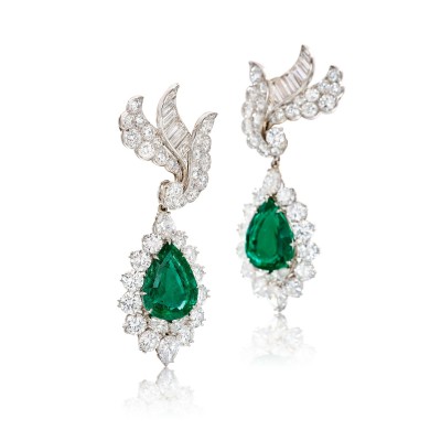 #VAN CLEEF & ARPELS #Emerald #Diamond #Pendent #Ear Clips #émeraude #diamants
