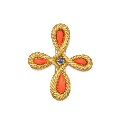 #VAN CLEEF & ARPELS #Gold #Coral #Sapphire #Clip-Brooch #Or #Corail #Saphir #Broche