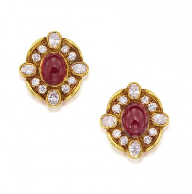#VAN CLEEF & ARPELS #Gold #Ruby #Diamond #Earclips #Or #rubis #diamant #Clips d'oreilles