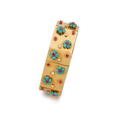 #VAN CLEEF & ARPELS #Gold #Turquoise #Ruby #Diamond #Rubis #Diamant #'Hawaii' Bracelet