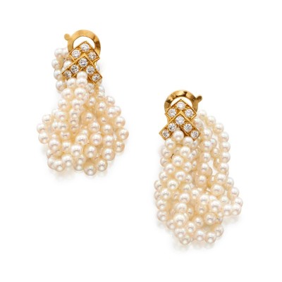#VAN CLEEF & ARPELS #Pair of Seed Pearl and Diamond Earclips, France