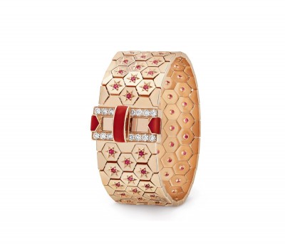 #VAN CLEEF & ARPELS #Rose gold bracelet #diamond #ruby #coral #Diamant #Rubis #Corail