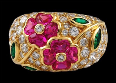 VAN CLEEF & ARPELS-diamant-emeraude-saphir rose-bague