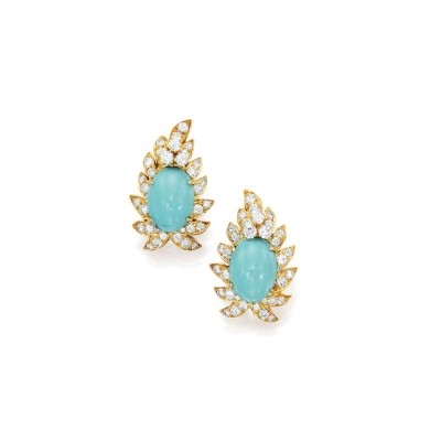 #VAN CLEEF et ARPELS #Earclips #diamonds #turquoises