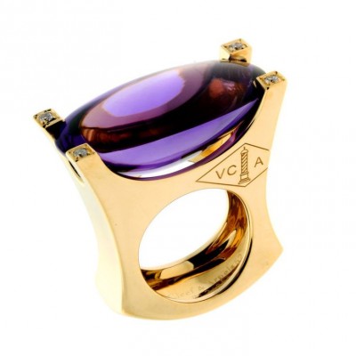 VAN ClEEF & ARPELS-Améthyste-diamant jaune-bague-or