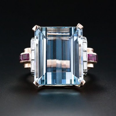 VAN ClEEF & ARPELS-Bague Art Deco-aigue marine