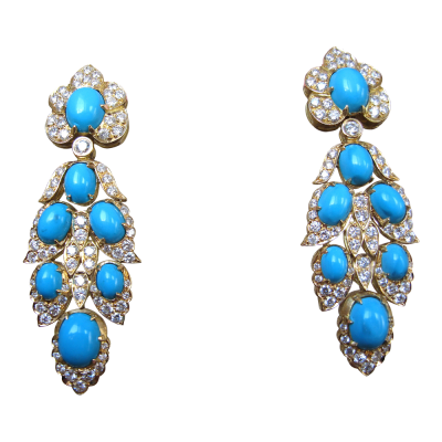VAN ClEEF & ARPELS-Boucles d'oreilles-or-turquoise-diamants-1966