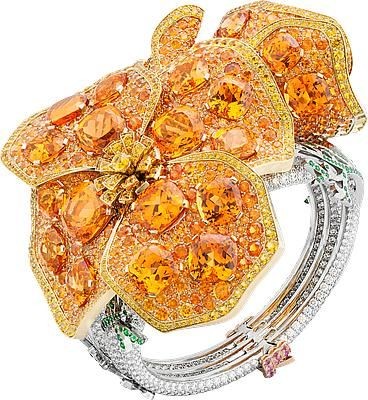 VAN ClEEF & ARPELS-Bracelet Pavot de Californie-or jaune-diamants-saphirs-grenats mandarin