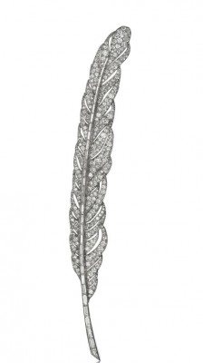 VAN ClEEF & ARPELS-Broche Plume-platine-diamants