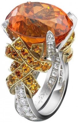 VAN ClEEF & ARPELS-bague Amour en cage-Midsummer Night’s Dream collection-or blanc-diamants-or jaune-grenats mandarins