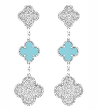 VAN ClEEF & ARPELS-boucles d'oreilles Alhambra-turquoises-diamants