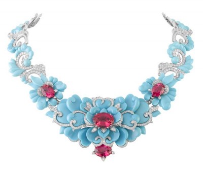 VAN ClEEF & ARPELS-collier kingfisher-turquoises-diamants-spinelles-inspiré du  Bal Oriental du Baron Alexis de Redé-1956