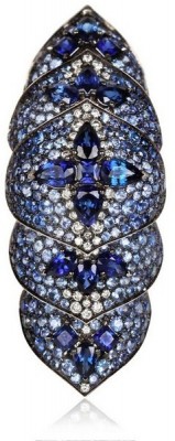 WEBSTER STEPHEN-Bague Blue Belle Epoque-or blanc rhodié noir-diamants noirs-saphirs