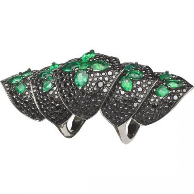 WEBSTER STEPHEN-Collection Belle Epoque-bague Armadillo long finger-or blanc-émeraudes-diamants noirs